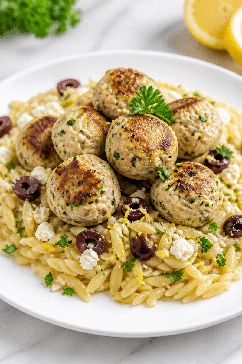 Greek Chicken Meatballs with Lemon Orzo greek chicken meatballs with lemon orzo 1