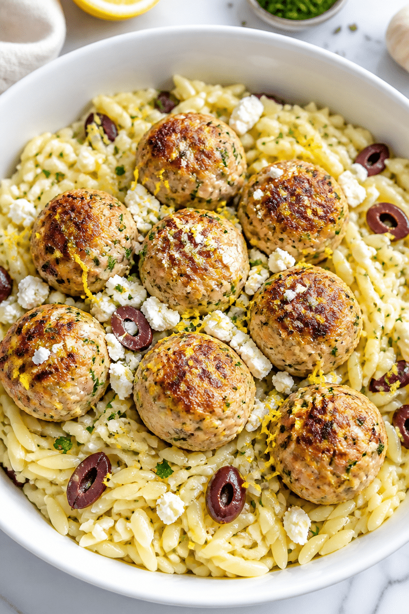 Greek Chicken Meatballs with Lemon Orzo greek chicken meatballs with lemon orzo 2