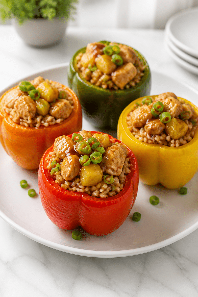 Teriyaki Pineapple Chicken and Rice Stuffed Peppers teriyaki pineapple chicken and rice stuffed pepper 1