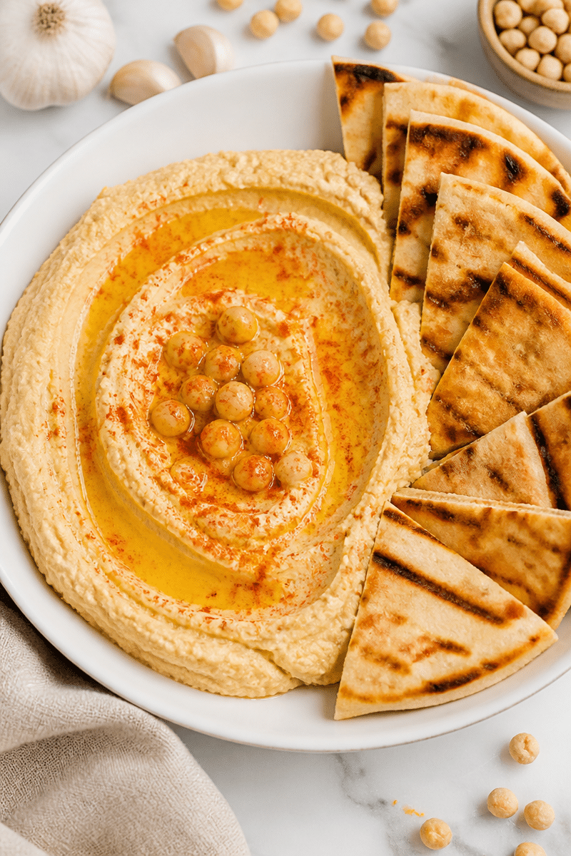roasted garlic hummus with grilled pita 2