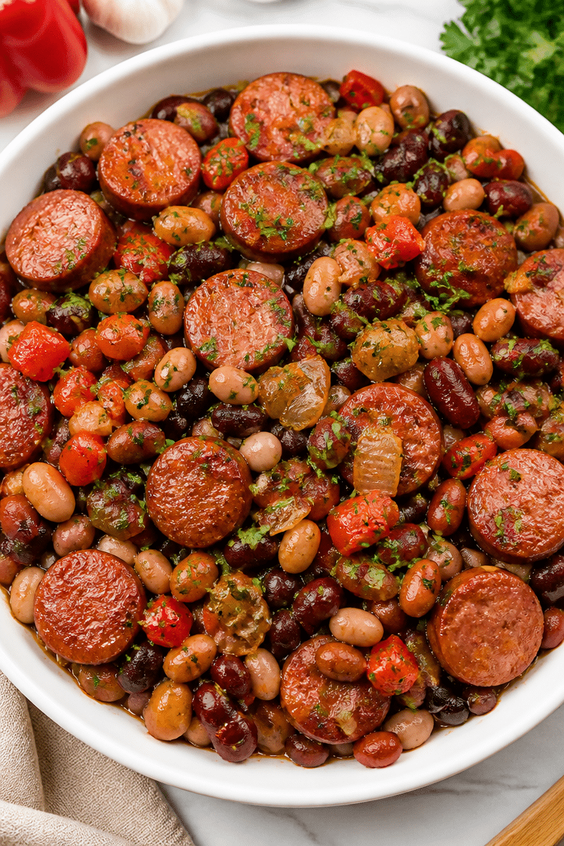 smoked turkey sausage and bean skillet 2