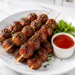 sweet and spicy bbq beef meatball skewers 1