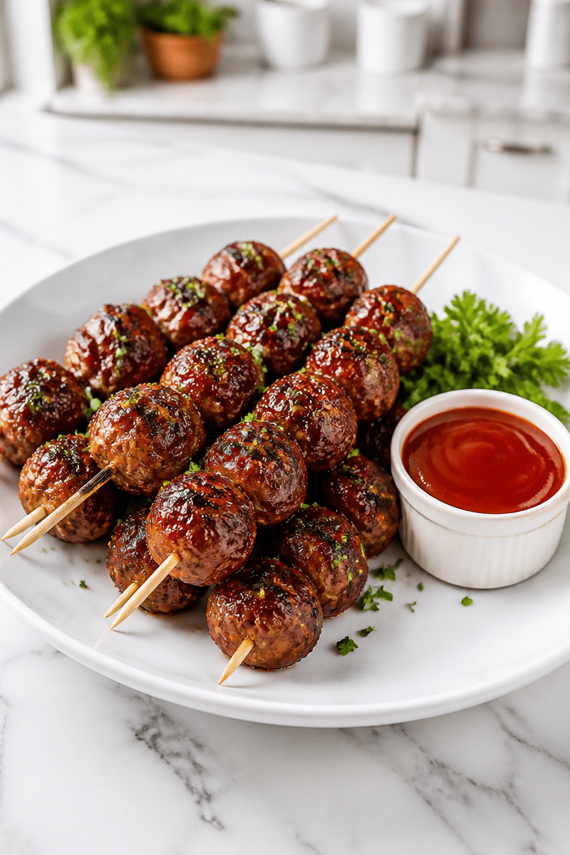 Sweet and Spicy BBQ Beef Meatball Skewers sweet and spicy bbq beef meatball skewers 1