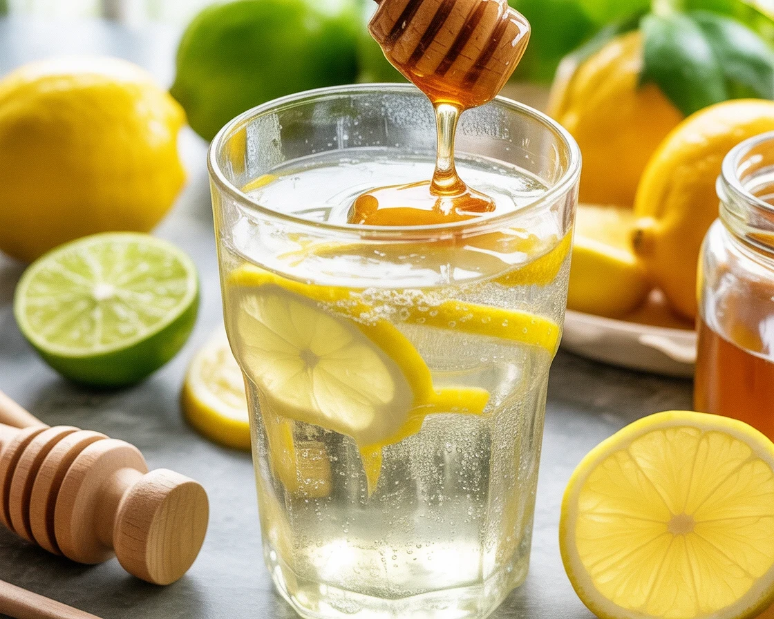 4-Ingredient natural Mounjaro detox drink for weight loss with honey, lemon, and ginger.