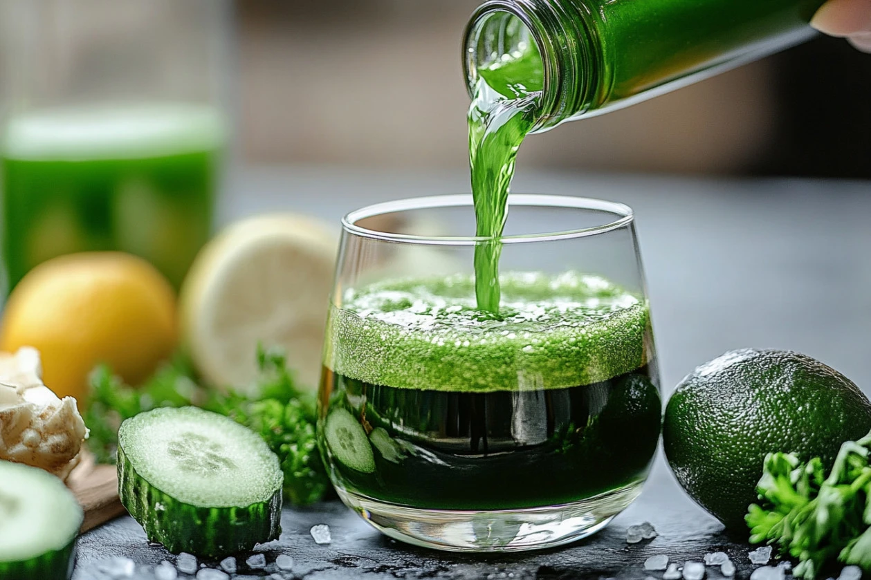 Natural Mounjaro detox drink recipe with water, lemon, honey, and ginger.
