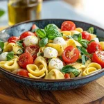 Delicious tortellini pasta salad with vibrant vegetables and dressing
