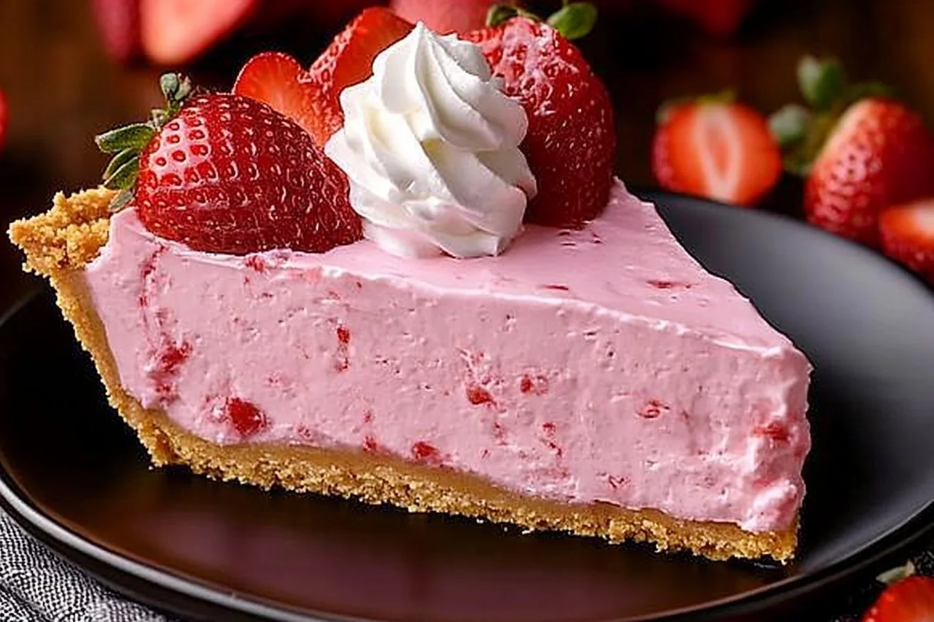 Delicious Strawberry Cool Whip Pie with fresh strawberries and whipped cream