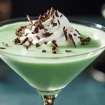 Mint Chocolate Chip Espresso Martini with mint leaves and chocolate garnish