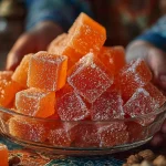 Classic homemade orange candy on a plate, bright and colorful sweets.