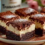 Delicious easy tiramisu brownies with layers of coffee and chocolate.