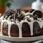 Delicious moist Oreo Pound Cake topped with crushed Oreos