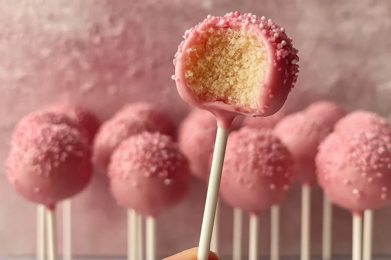 Homemade Starbucks copycat birthday cake pops decorated with sprinkles