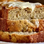 Delicious slice of homemade banana bread on a wooden table