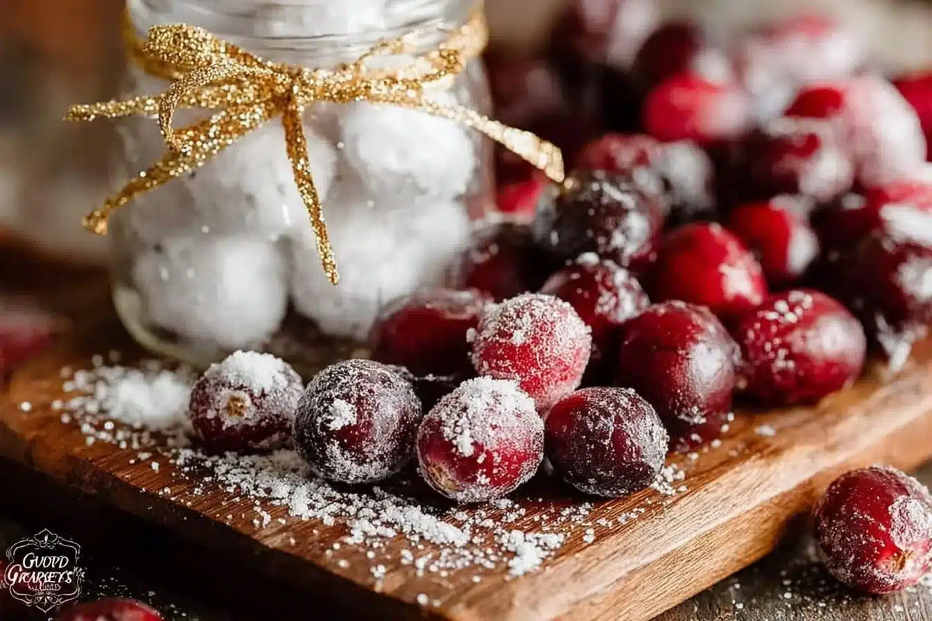 Delicious candied cranberries on a festive holiday table