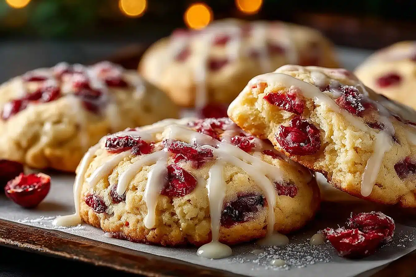 Chewy Christmas Cranberry Orange Cookies with vibrant cranberries and orange zest