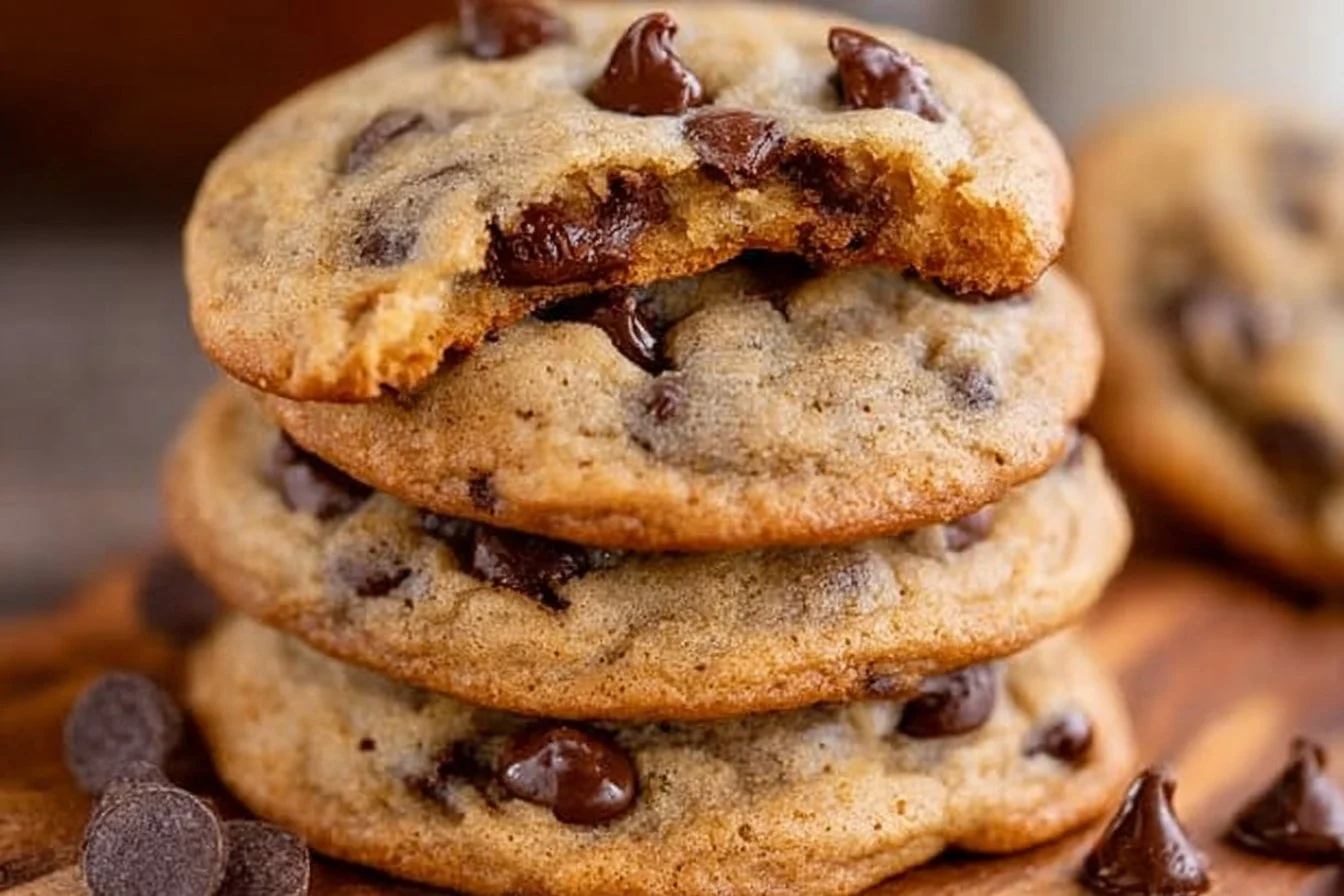 Freshly baked chocolate chip banana cookies on a plate.
