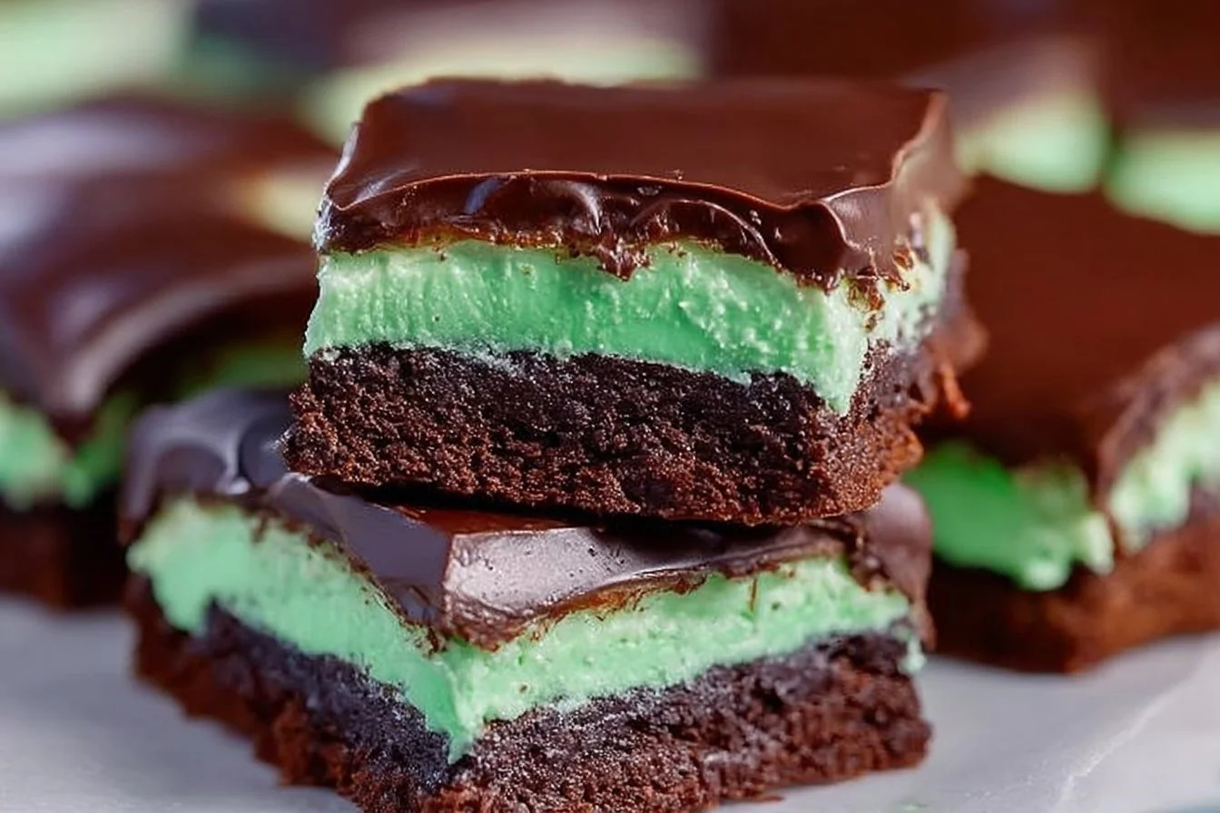 Delicious Chocolate Mint Brownies topped with mint frosting
