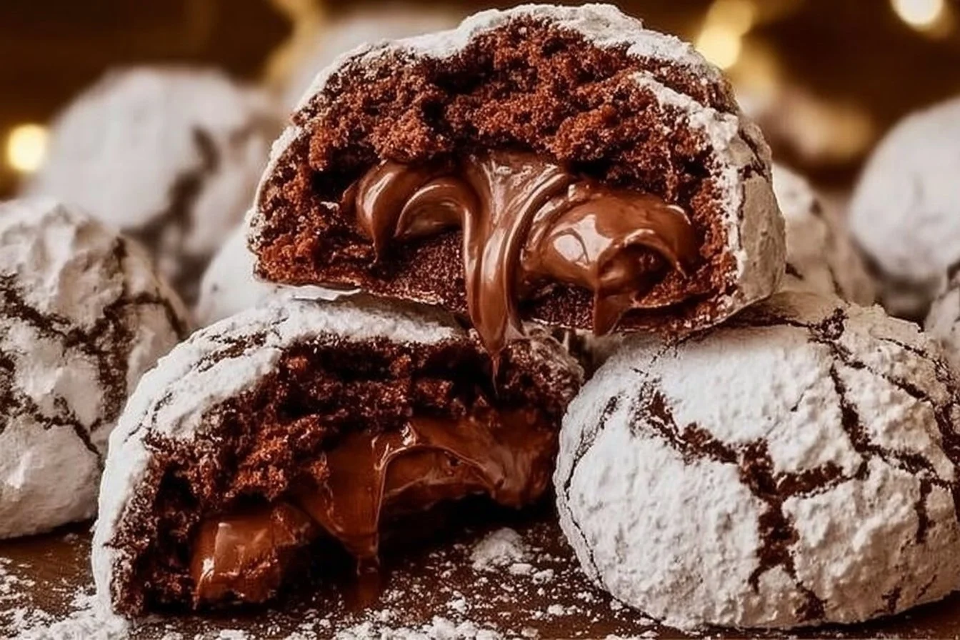 A plate of delicious Chocolate Snowball Cookies coated in powdered sugar.