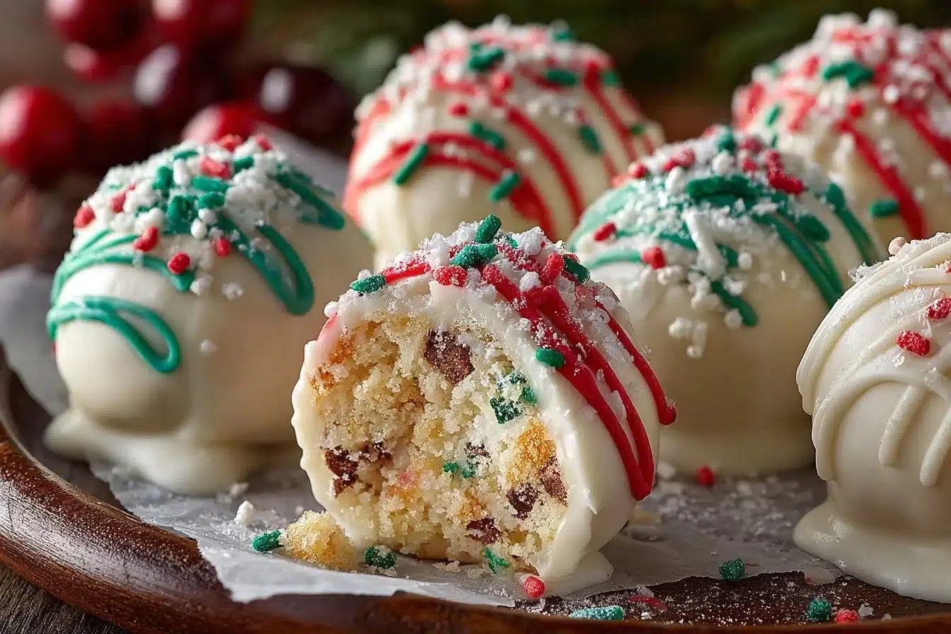 Christmas Tree Cake truffles decorated with Little Debbie cakes for the holidays