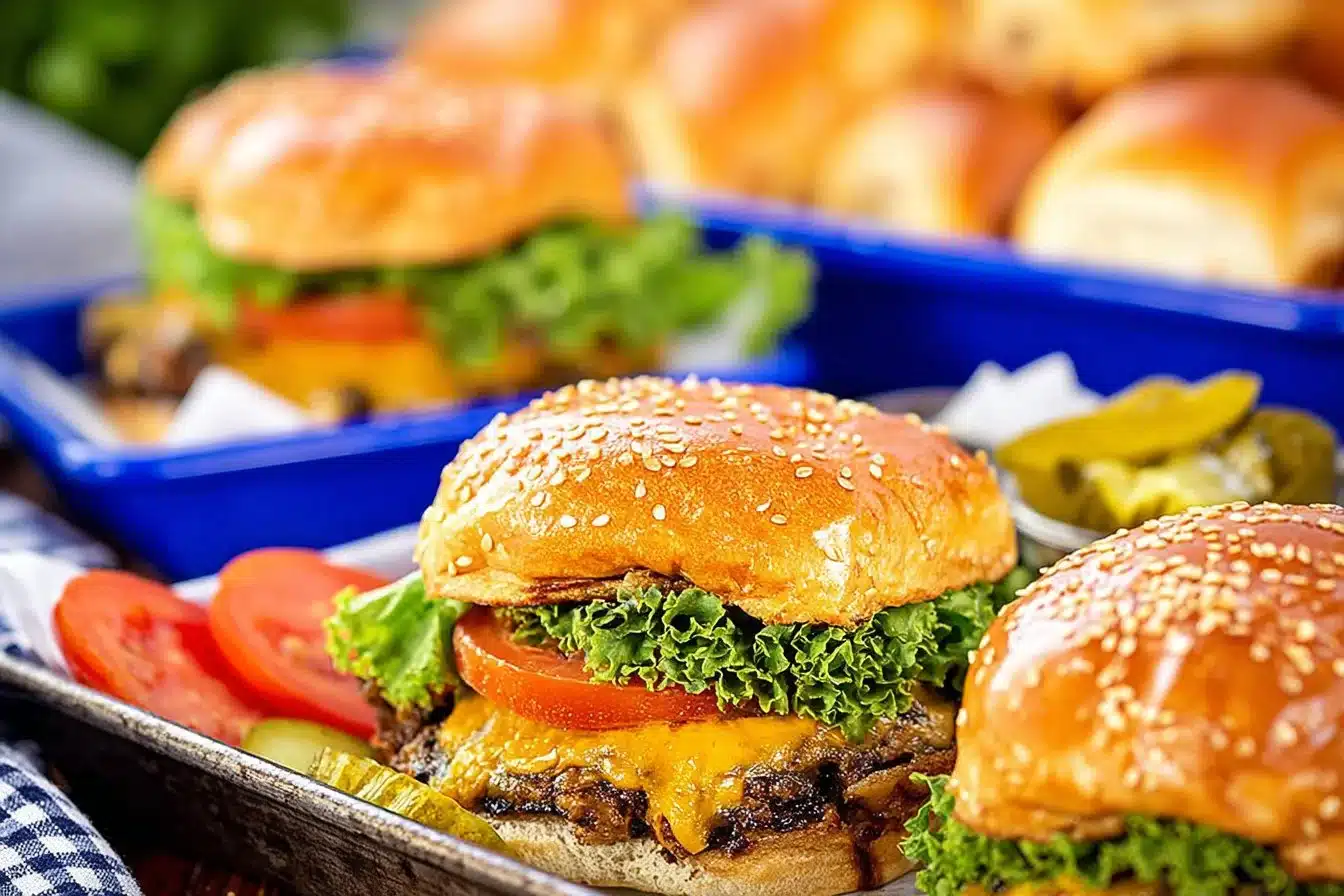 Delicious classic cheeseburger sliders served on a platter