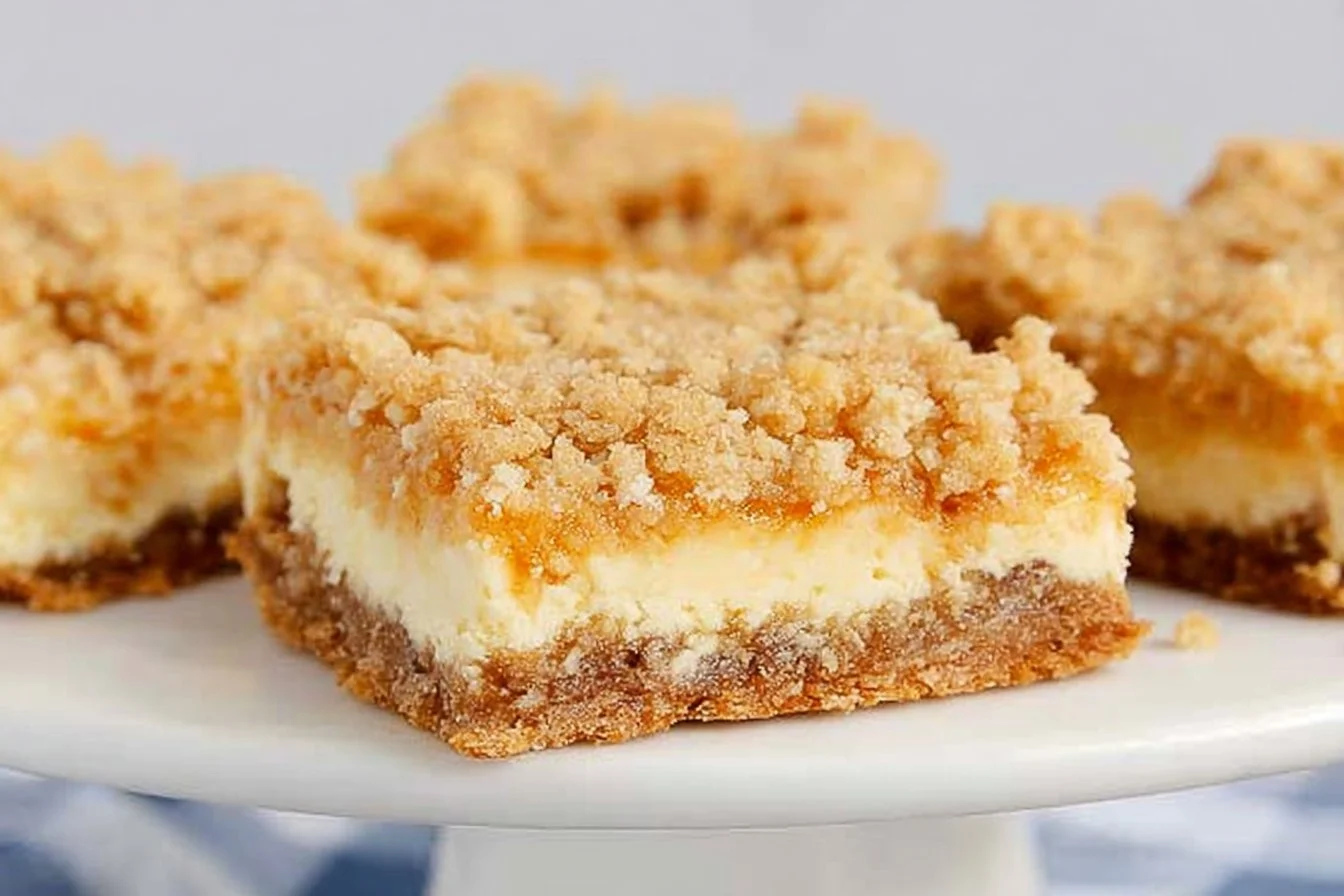 Delicious creamy lemon crumble bars with a buttery topping and vibrant lemon flavor.