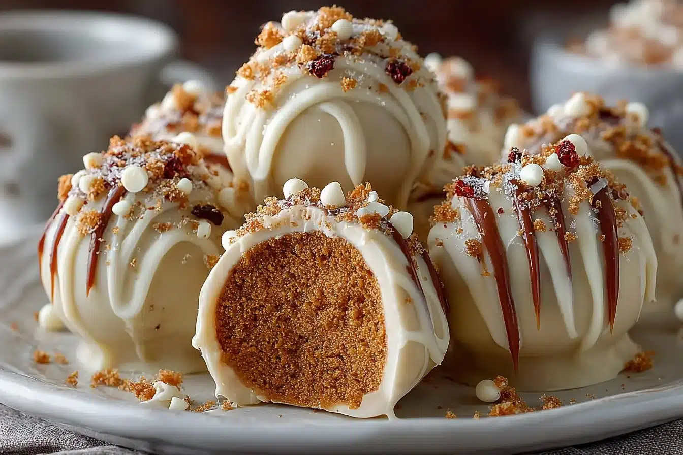 Delicious gingerbread truffles topped with festive decorations