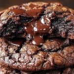 Gooey dark chocolate oatmeal cookies on a cooling rack