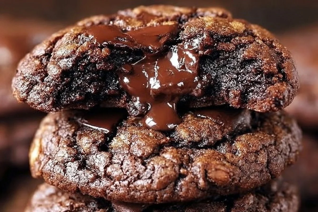 Gooey dark chocolate oatmeal cookies on a cooling rack