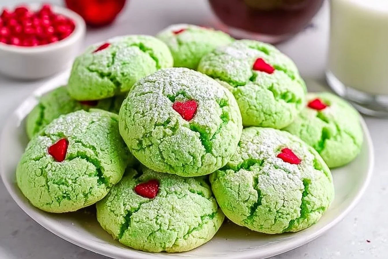 Delicious Grinch Cookies decorated for the holiday season
