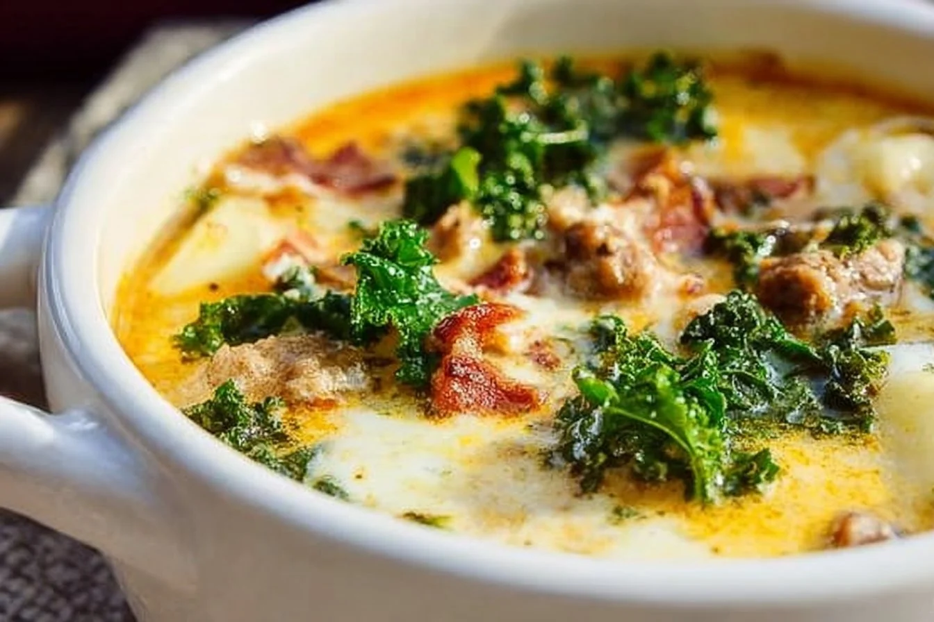Delicious homemade Tuscan soup with fresh vegetables and herbs