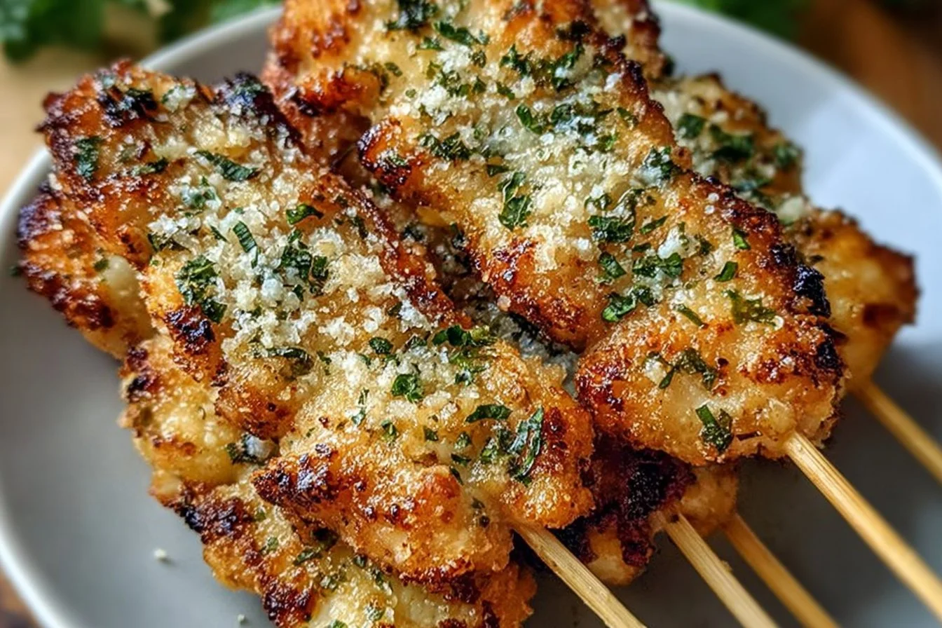 Delicious juicy garlic parmesan skewers ready to be served