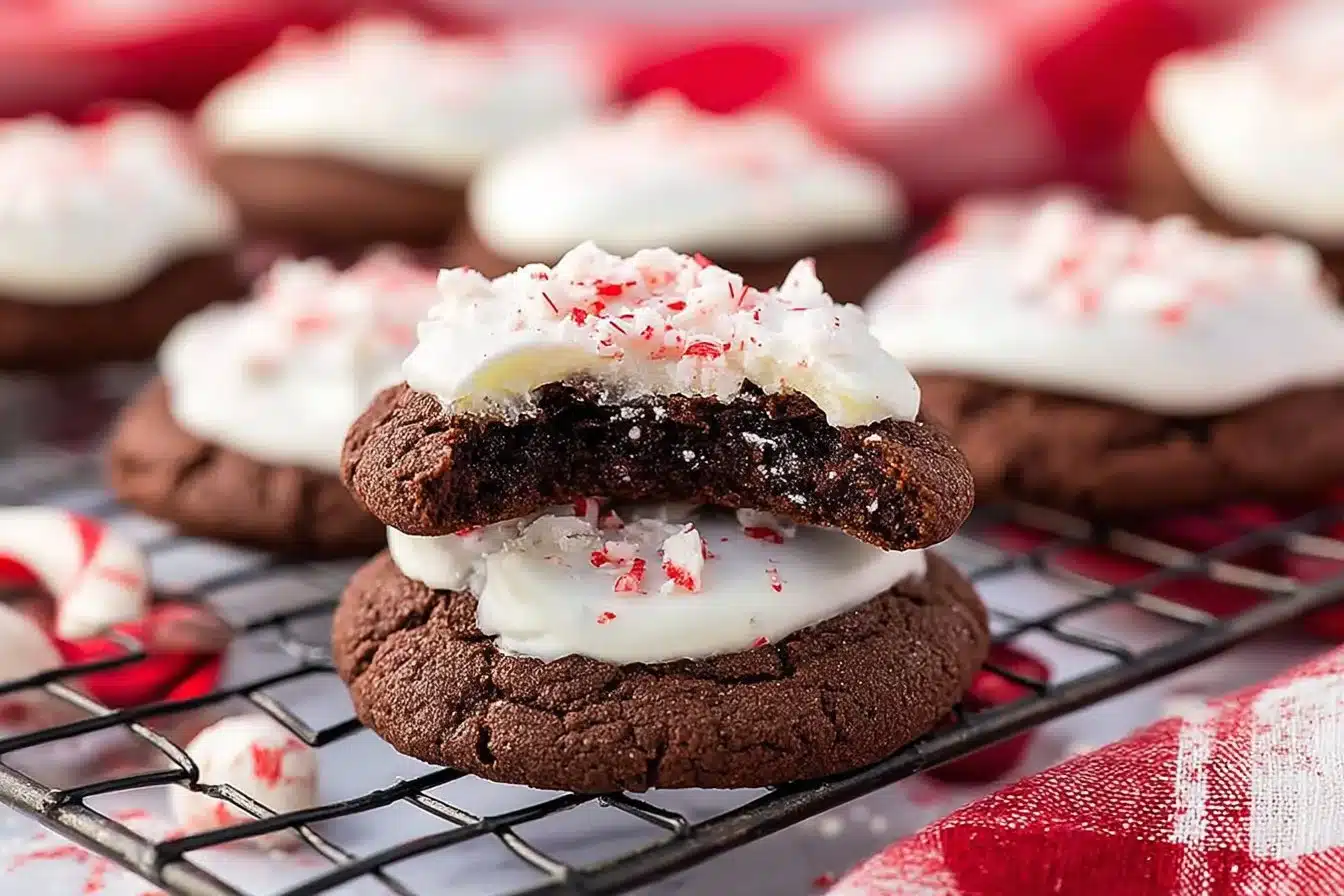 Freshly baked Peppermint Patty Cookies with chocolate and mint flavor