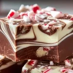 Delicious homemade Peppermint Swirl Fudge with festive swirling colors.