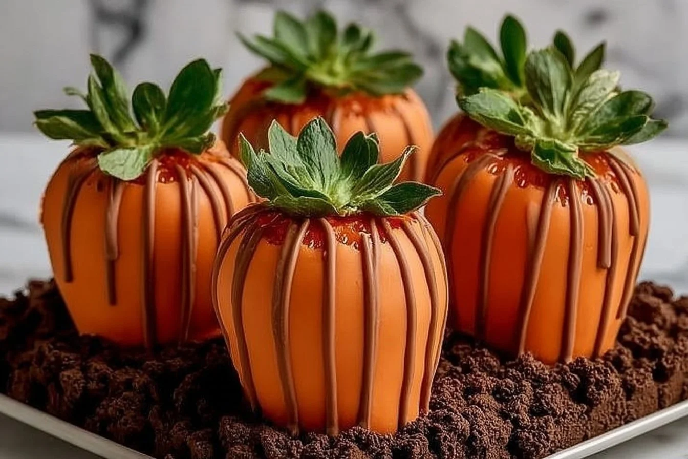 Fresh strawberries among pumpkins in a vibrant pumpkin patch.