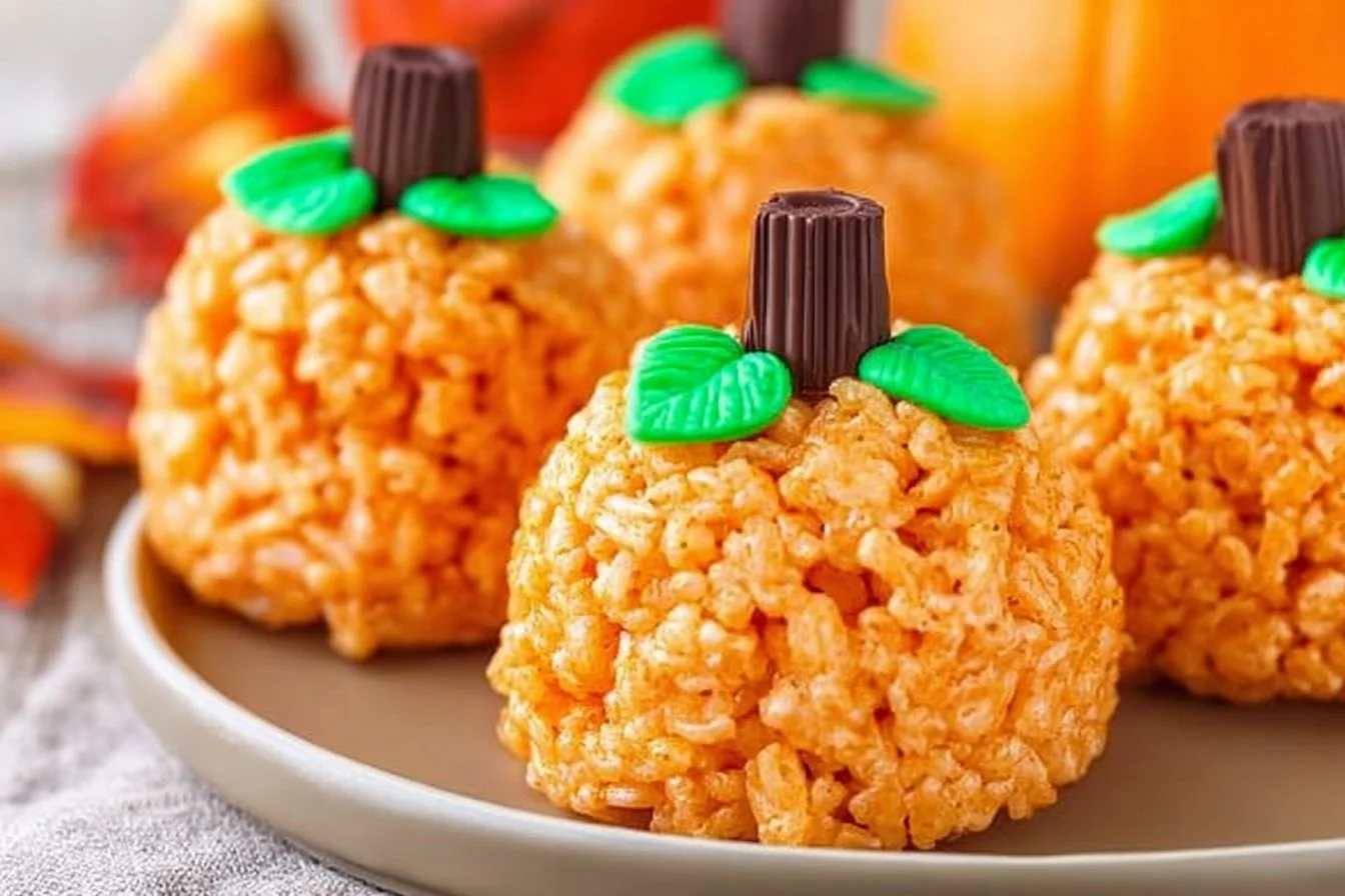 Delicious Pumpkin Rice Krispie Treats decorated for autumn celebrations