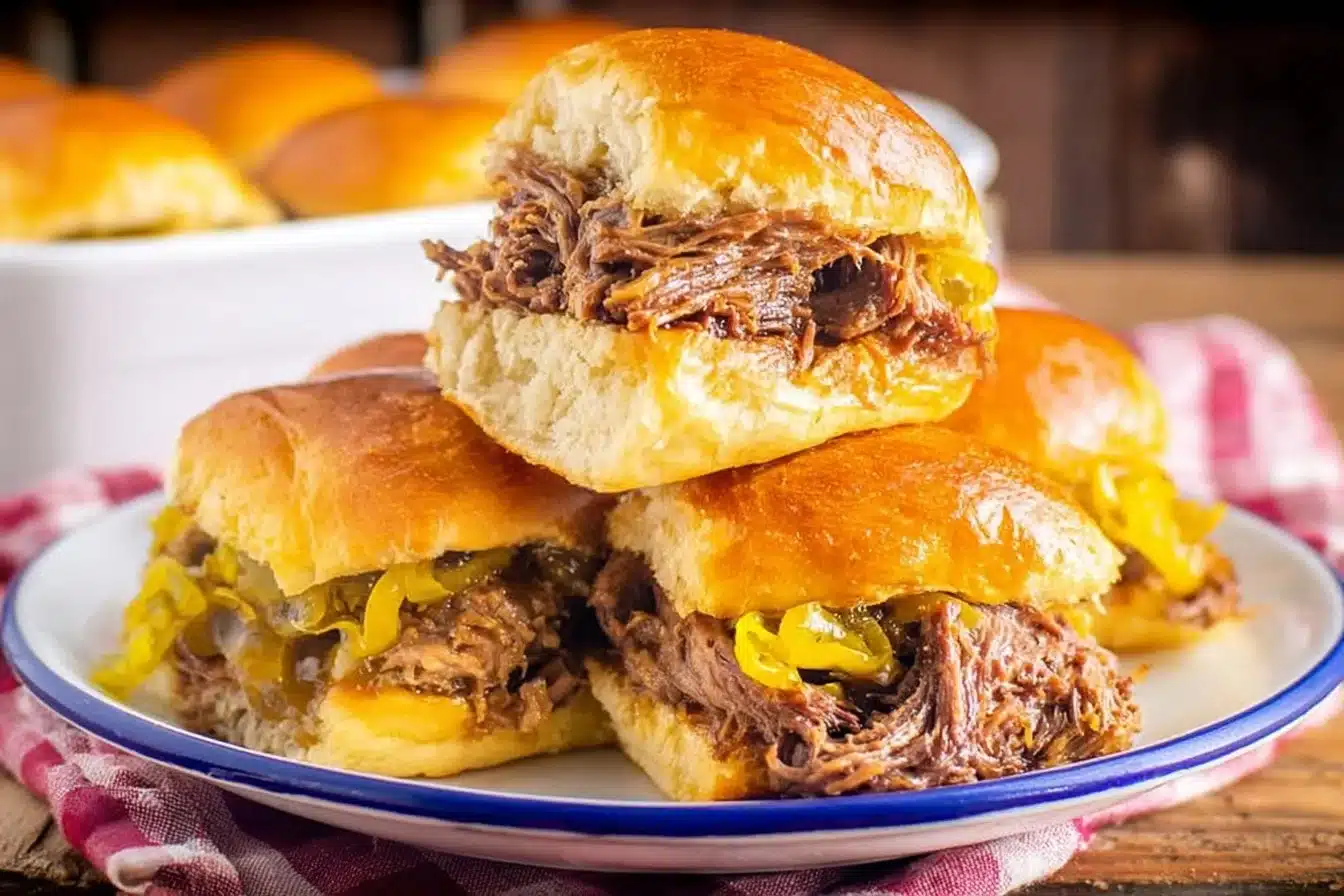 Slow Cooker Mississippi Pot Roast Sliders served on a platter