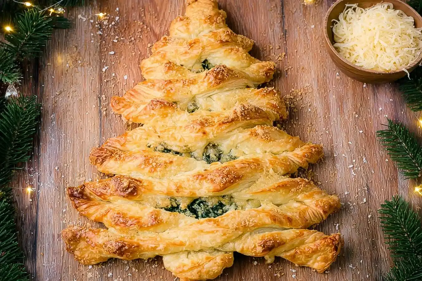 Spinach Artichoke Dip Pull Apart Christmas Tree appetizer for festive gatherings