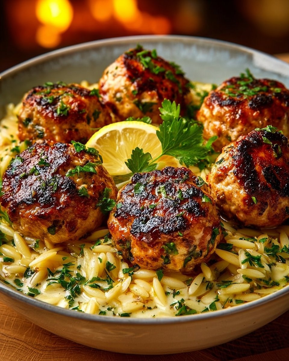 Greek Chicken Meatballs with Lemon Orzo Greek Chicken Meatballs with Lemon Orzo
