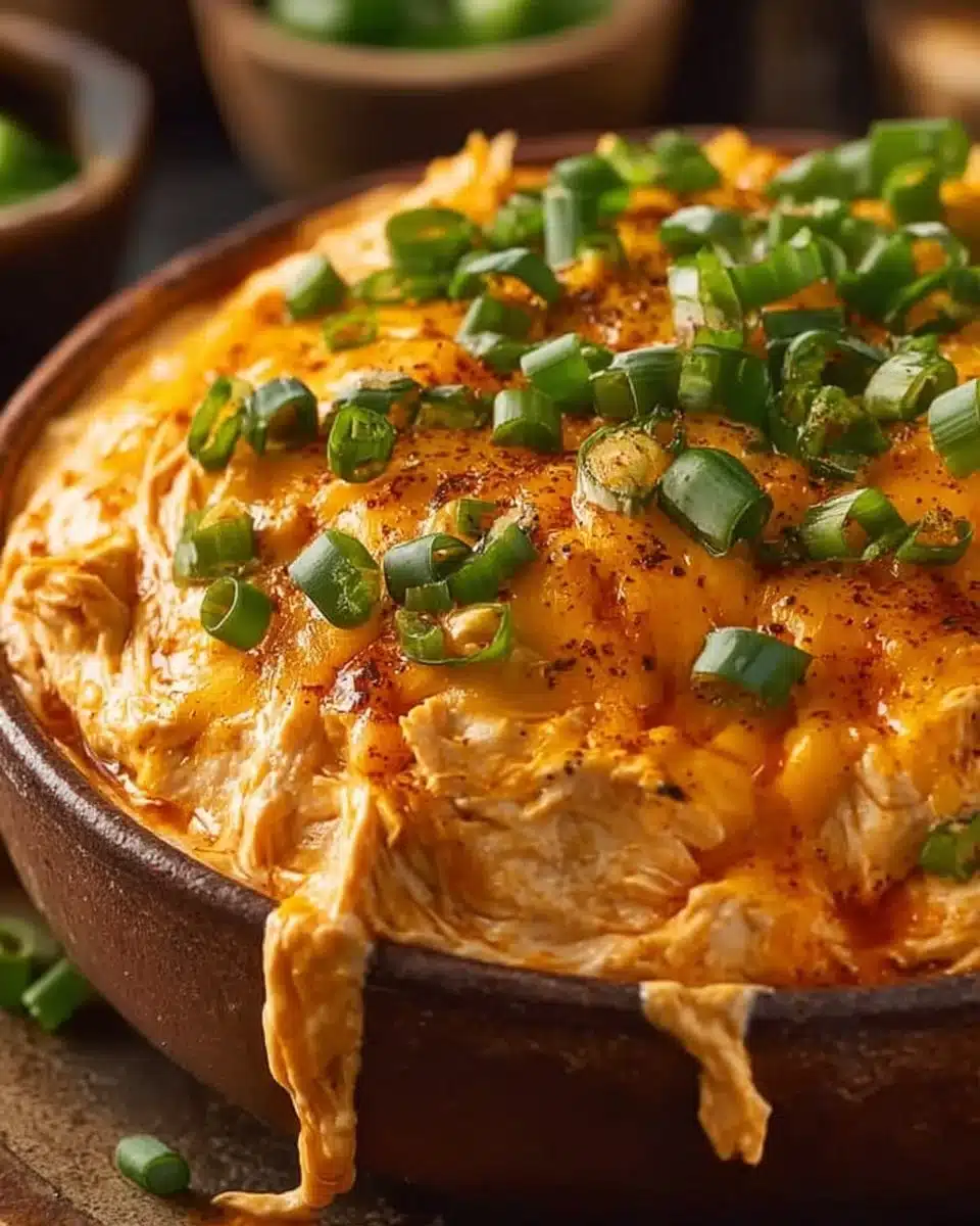 Delicious Buffalo Chicken Dip served with tortilla chips
