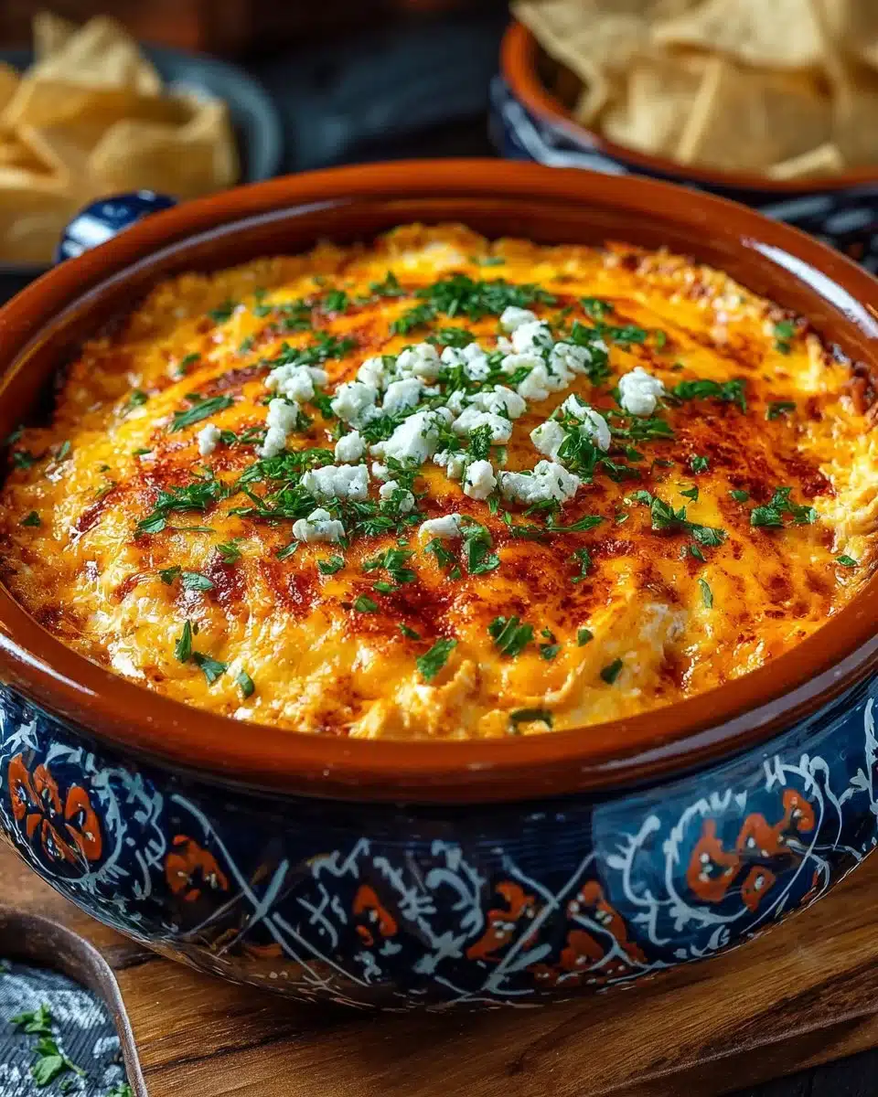 Delicious Buffalo Chicken Dip cooked in a slow cooker for easy party serving.