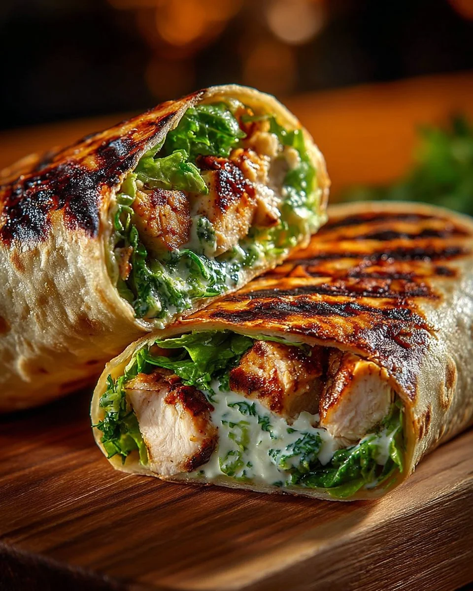 Delicious Chicken Caesar Salad Wrap filled with fresh ingredients