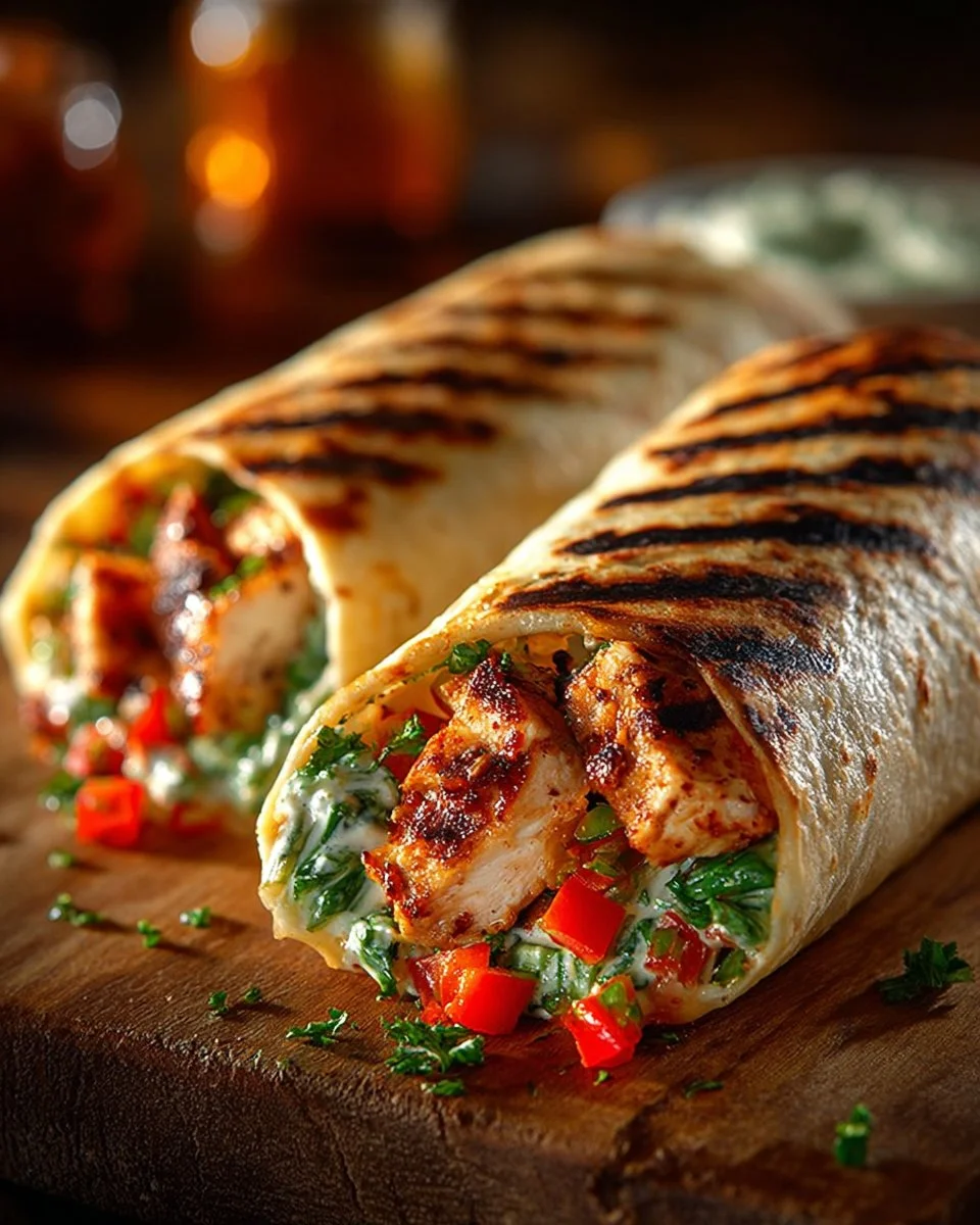 Delicious Chipotle Ranch Grilled Chicken Burrito wrapped in a tortilla