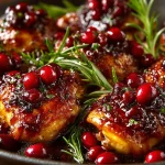 Plate of cranberry orange chicken garnished with herbs