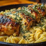 Easy one-pan chicken dish served with buttered noodles.