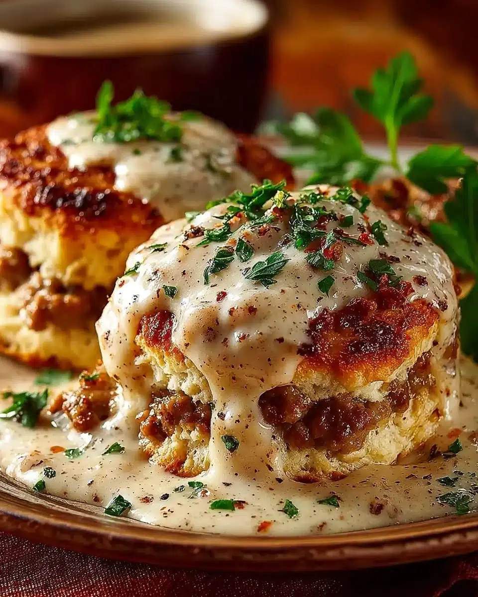 Delicious Pioneer Woman biscuits and gravy served in a bowl