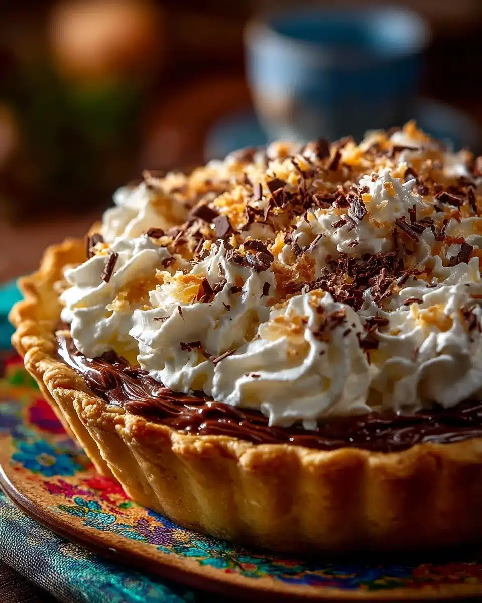 Delicious slice of Pioneer Woman German Chocolate Pie on a plate