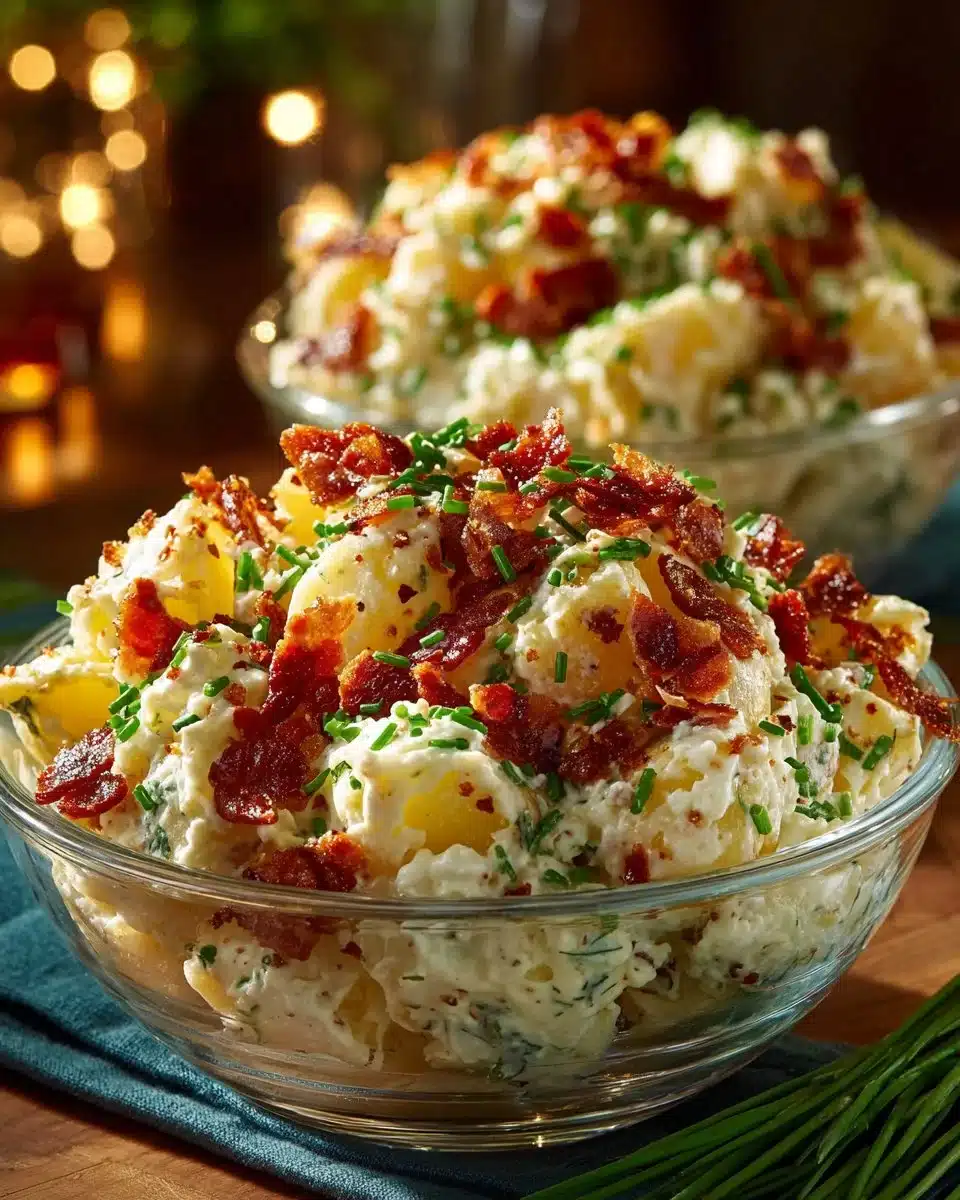 Pioneer Woman's Loaded Baked Potato Salad in a serving bowl