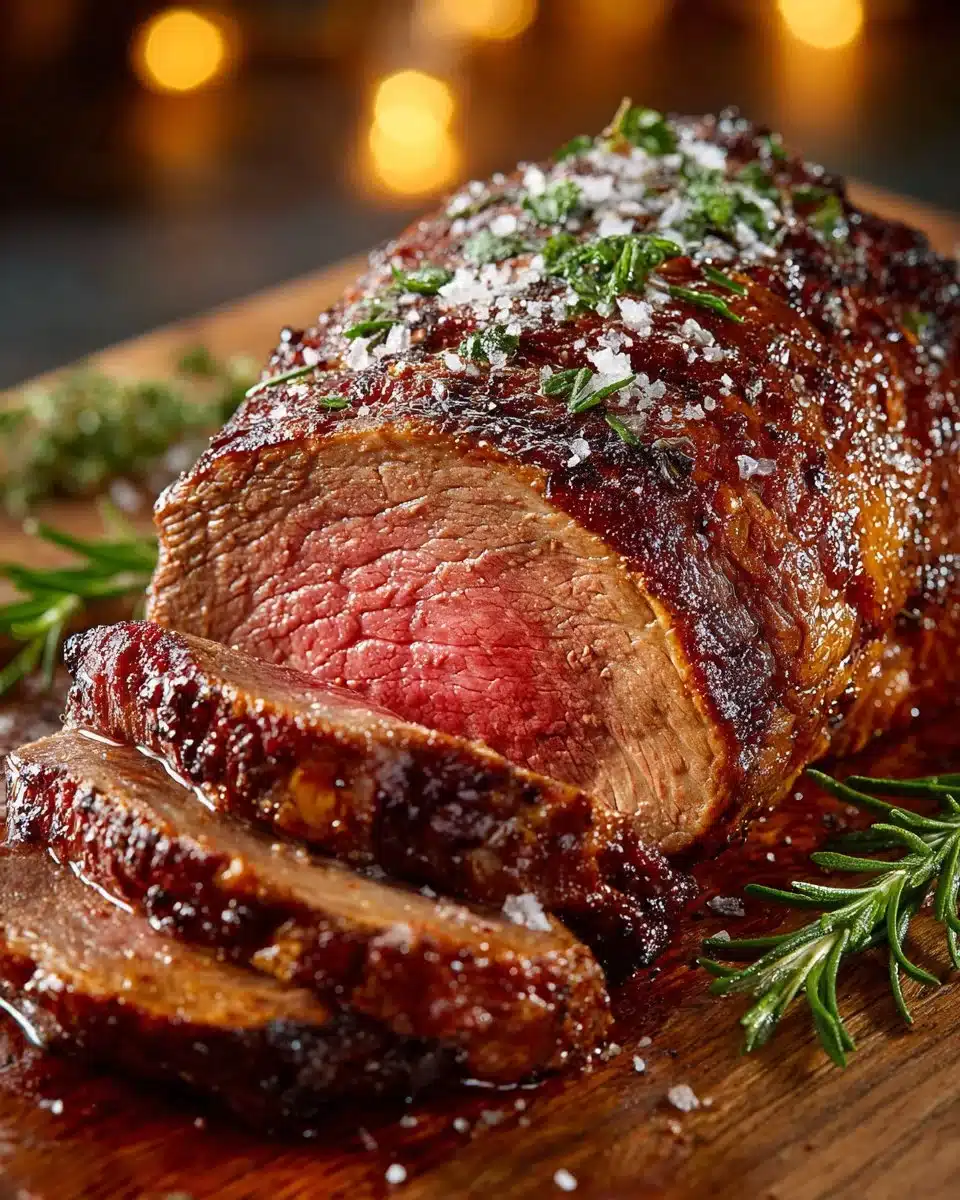 Perfectly cooked Pioneer Woman sirloin tip roast served with vegetables