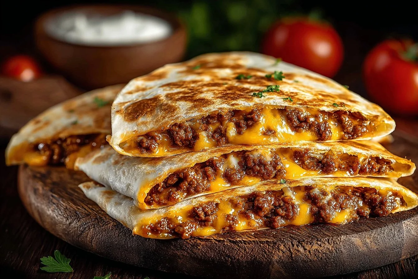 Delicious Smashburger Quesadillas served with toppings