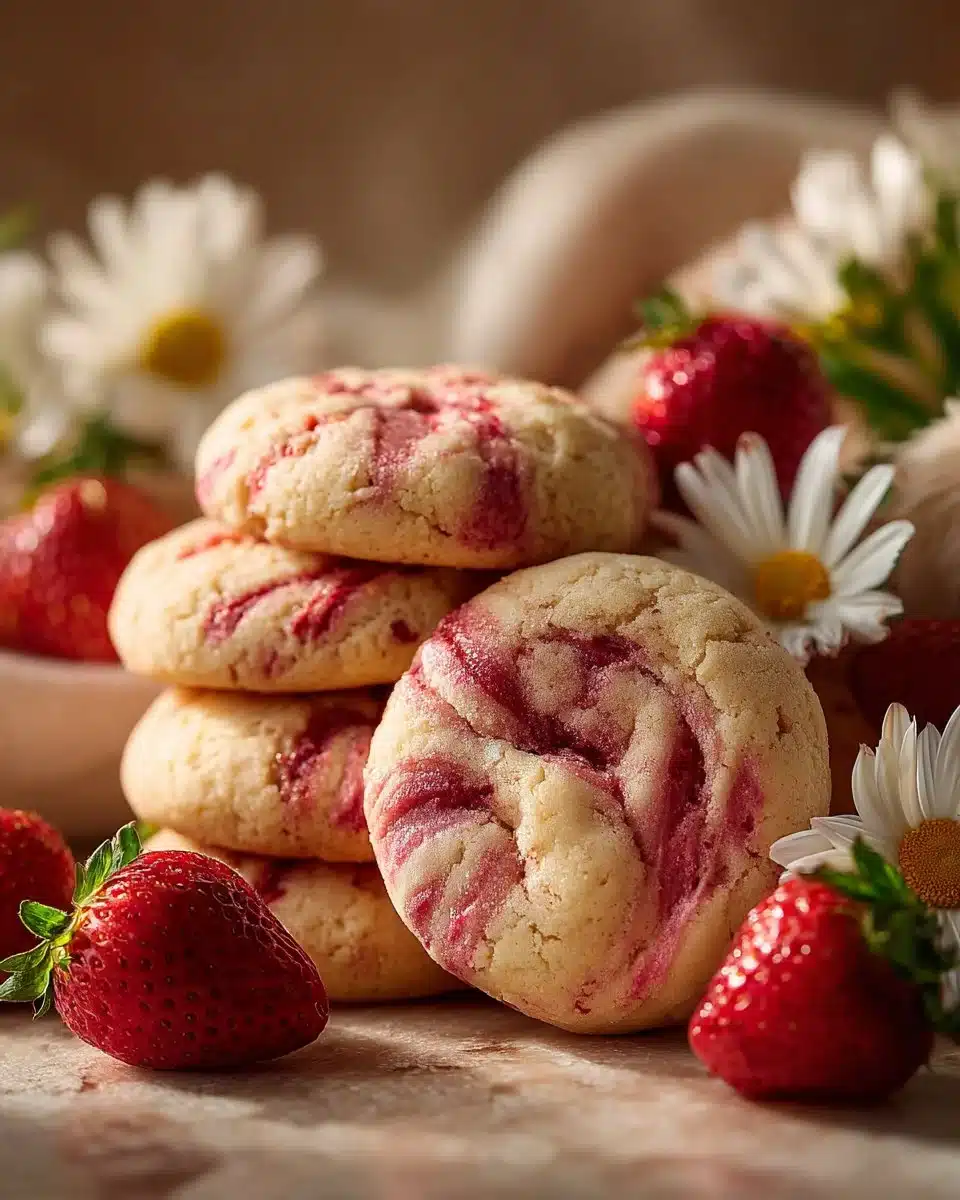 Delicious strawberry cheesecake cookies with a creamy filling and fresh strawberries
